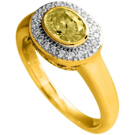 Diamonfire - Zilveren ring met steen Maat 17.5 - Geelgoudverguld - Ovale gele steen