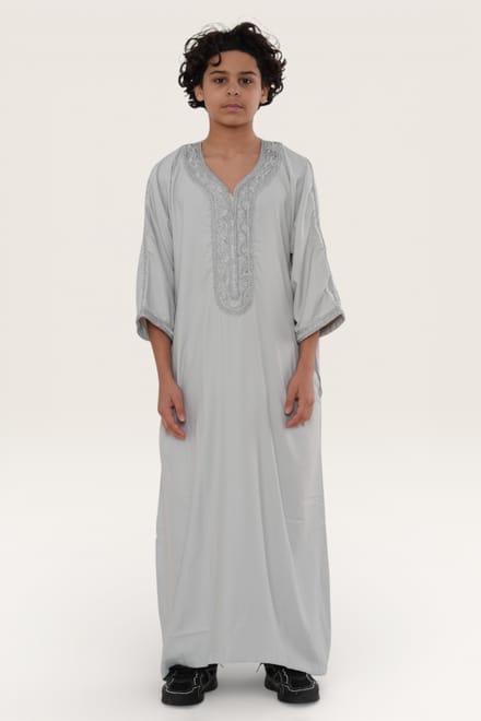 Kinderen jongens grijze Marokkaanse Thobe gewaad Eid Djellaba Gandoura Jubba LFS-K-HM65