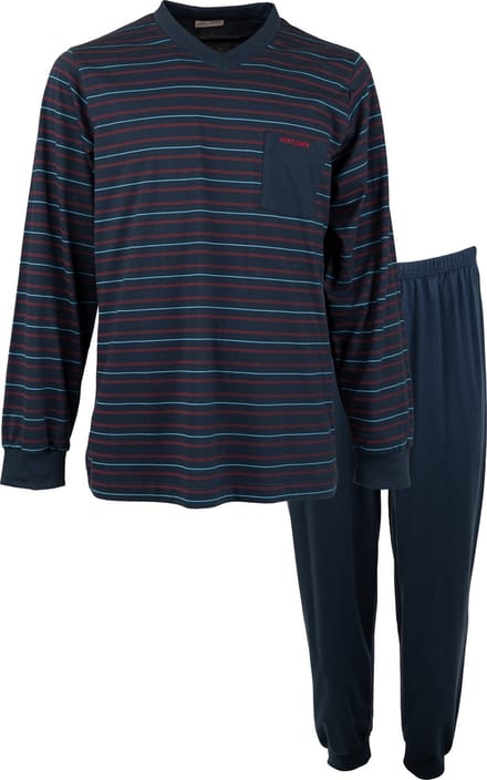Gentlemen heren pyjama - maat M - Streep marine/rood - V-hals