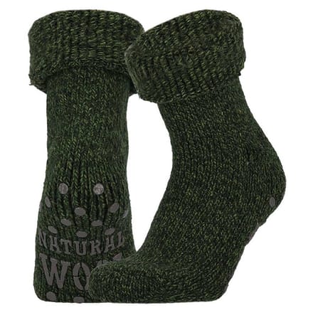 Huissokken dames - Wol - Army Groen - Antislip - 35/38