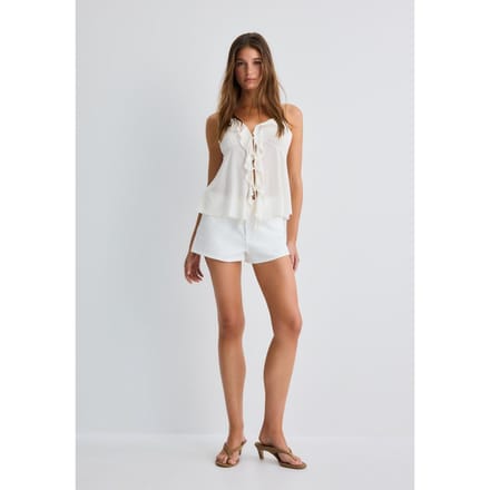 Stradivarius Top met ruches en bandjes  Ecru M