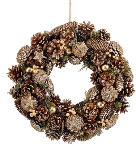 Mica Decorations Kerstkrans Brant H9 x Ø45 cm - Deurkrans met Dennenappels - Kerst Krans Deur en Tafel - Multifunctionele Kerstversiering - Bruin