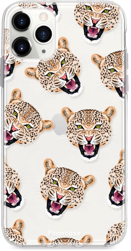 Fooncase Hoesje Geschikt voor iPhone 11 Pro Max - Shockproof Case - Back Cover / Soft Case - Cheeky Leopard / Luipaard hoofden