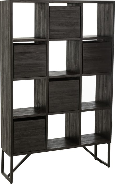 J-Line kast met lades - gerecycleerd hout - zwart