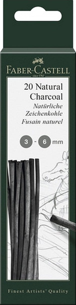 Faber Castell Houtskool - tekenen met houtskool - Dia 3/6 mm - 20x sticks - zwart