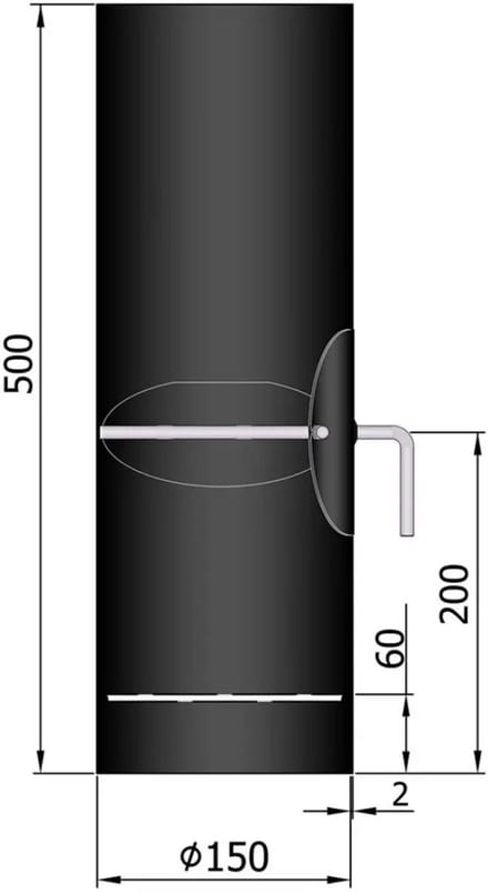 Kachelpijp Ø150 lengte 500 - condensring - deur - smoorklep - staal - 2mm