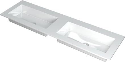 INK Kraft wastafel - 160x45x1cm - 2 wasbakken - 0 kraangaten - wit glans