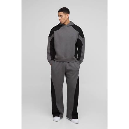 Oversized Boxy Men's Met Naaddetail Capuchon Trainingspak | Black | Size Small