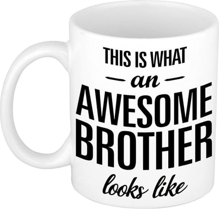Bellatio Decorations Awesome brother mok - 300 ml - keramiek - beker - magnetronbestendig - vaatwasmachinebestendig