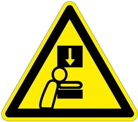 Waarschuwingsbord beknelling pers - kunststof 300 mm