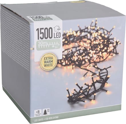 Microcluster Kerstverlichting- 1500 led - 30m - extra warm wit -Timer - Lichtfuncties-Geheugen -Buiten