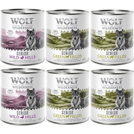 Wolf of Wilderness Senior 6 x 800 g - Mixpakket: Lam & Kip, Eend & Kalf