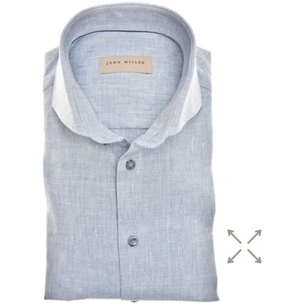 John Miller Overhemd Mélange Color Fine Texture Linnen Stretch Blend Midden Blauw / male