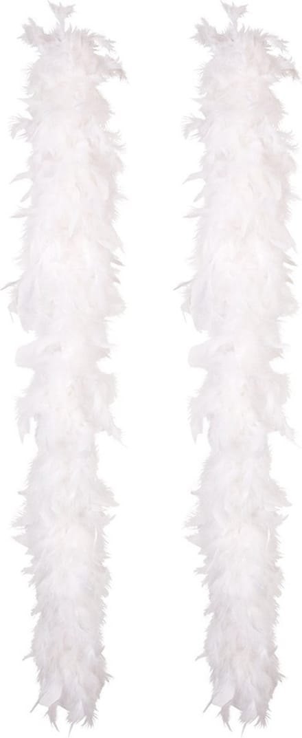 Boland Carnaval verkleed boa met veren - 2x - wit - 180 cm - 50 gram - Glitter and Glamour