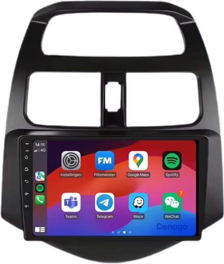 CarPlay autoradio geschikt voor Chevrolet Spark | 2009 t/m 2015 | Android 16 | Draadloos Apple CarPlay & Android Auto | 2GB + 32GB | QuadCore processor | Denago DNG-A24 | 2025 model | 2009 2010 2011 2012 2013 2014 2015 | Bluetooth & Wifi