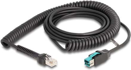 Delock Coiled Cable RJ50 male to PoweredUSB male 12 V 3 m black