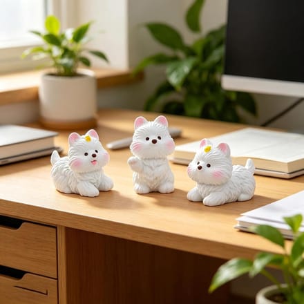 Mini Hond Beeldjes - Hars Puppies - Taart Decoratie - Set van Drie - Mini Formaat - Bruin