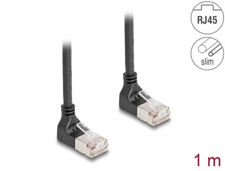 Delock RJ45 Network Cable Cat.6A S/FTP Slim 90° upwards / upwards angled 1 m black