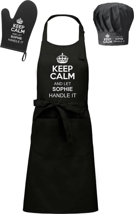 mijncadeautje - Cadeauset - Schort / koksmuts / ovenwant - Keep Calm - met voornaam