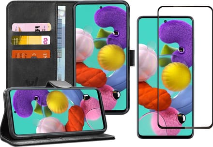 Hoesje geschikt voor Samsung A51 en Screenprotector - Book Case Kunstleer Wallet + Screenprotector Full - Zwart