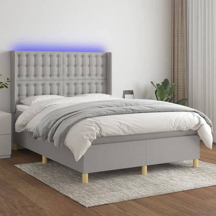 vidaXL - Boxspring - met - matras - en - LED - stof - lichtgrijs - 140x190 - cm