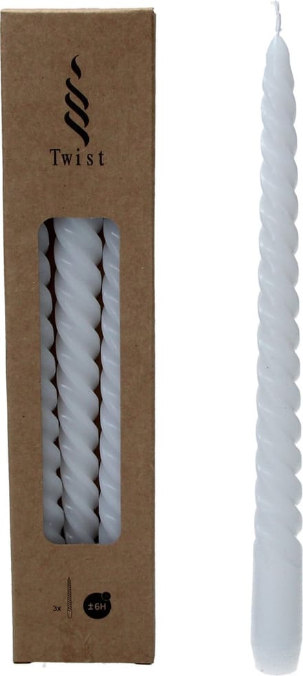 Twist Draaikaarsen Gedraaide Dinerkaars 25cm 3 Stuks Wit