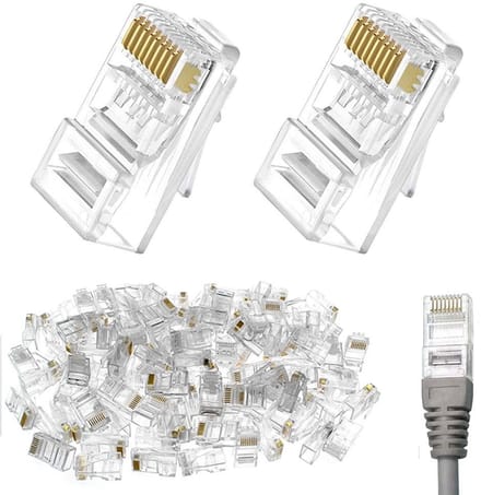 RJ45 CAT6 netwerkaansluitingen - 100 stuks 8P8C UTP pass-through voor vaste draad en standaardkabels