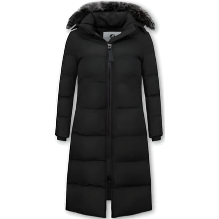Puffer Jacket Dames Lang met Capuchon - Zwart