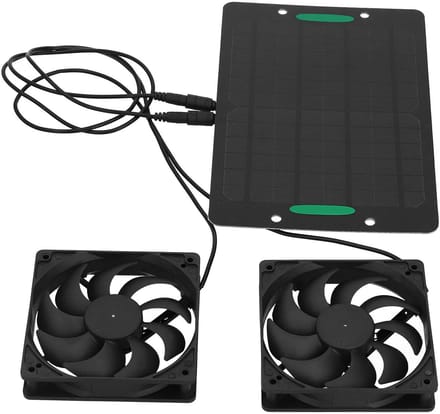 Allecto - Zonnepaneel Ventilatorkit - Draagbare Buitenventilator - Waterdicht - Dubbele Ventilator - Energiebesparend - Geschikt voor Kippenhokken ...