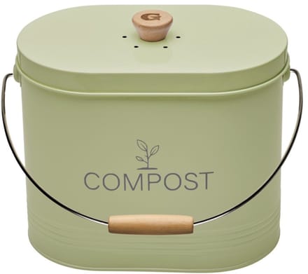 Guillouard Compostemmer – 7 L – Ovaal – Pastelgroen – Met Deksel en Koolstoffilter – Keukencompost