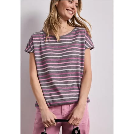 Shirt met korte mouwen, ronde hals en strepen