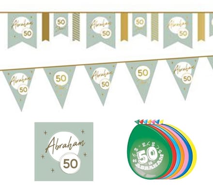 Feest pakket Abraham groen goud S - versiering - Abraham 2023 4 delig.