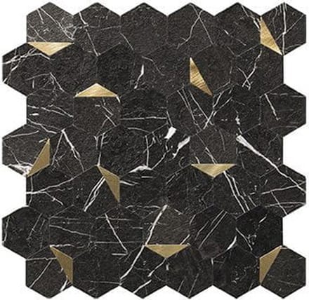 Zelfklevende Mozaïek Steenstrip Hexagon Mat Zwart Wit Goud Marmer