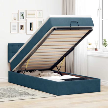 vidaXL - Ottoman - bed - met - matras - en - LED's - 90x190cm - fluweel - donkerblauw