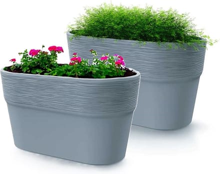 Prosperplast Plantenpot/bloempot Windsor - 2x - lichtgrijs - L28 x B15 x H15 cm - Ovaal