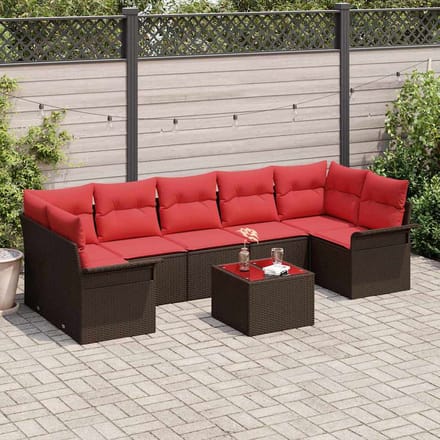 vidaXL - Tuinbank - Set - 8 - st - Beige - en - Rood - poly - rattan