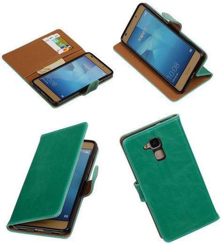 Groen vintage lederlook bookcase voor de Huawei Honor 5c hoesje
