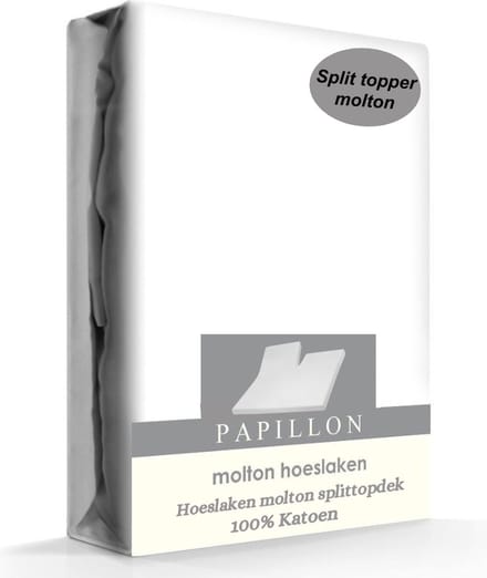 Papillon molton hoeslaken splittopdek - Katoen - Wit - 180x210 cm