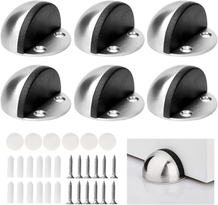 Deurstoppers Vloer - Zelfklevend Roestvrij Staal - Deuren Beschermen - Met Rubberen Buffer - 4.5cm Diameter - Zilver