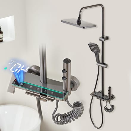 Douchekop - Waterige sleutel - Ontspannen douchen - Uniek design - Wandmontage - Grijs