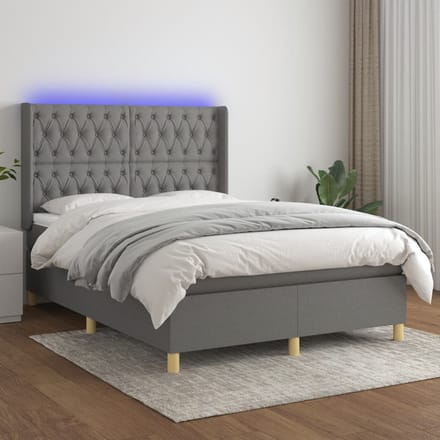 vidaXL - Boxspring - met - matras - en - LED - stof - donkergrijs - 140x200 - cm