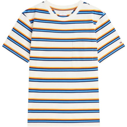 Tommy Hilfiger Yarn Dye Multistripe Ivory Petal Multi Stripe Größe: L | Basic T-Shirts Outlet | Herren | Weiß