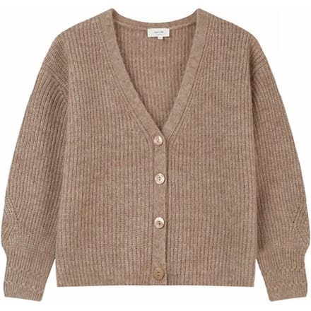 Bruin rib gebreid vest met knopen Lamia - Grace & Mila