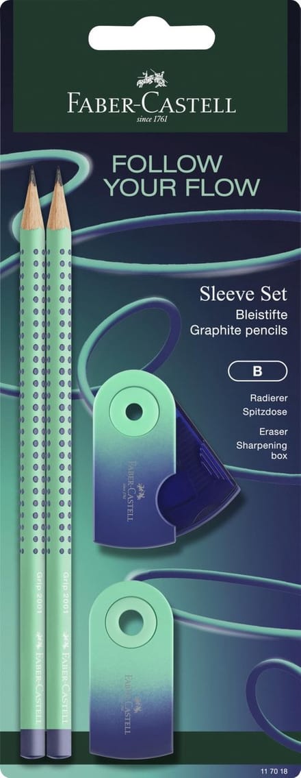 Dailygoods - Schrijfset Flow Edition - Potloden, Gum en Puntenslijper