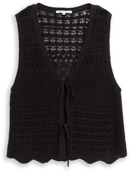 Tom Tailor Denim - Gebreide vesten met gaasmotief - Maat M - deep black