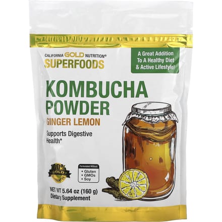 Superaliment, Poudre de Kombucha, Saveur Gingembre Citron, 160G(5.64Oz)