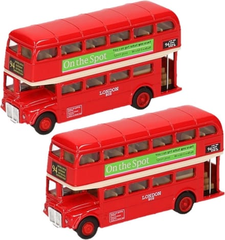 Modelauto London Bus - 2x stuks - rood - 12 cm - Engelse auto schaalmodellen