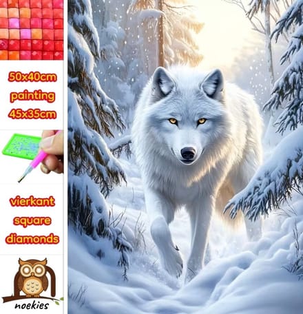 50x40cm DIamond Painting witte wolf (vierkant) nr 23