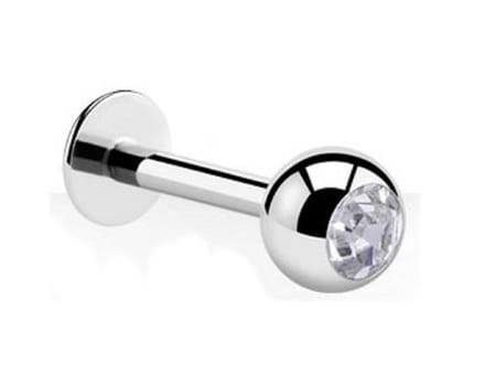 Titanium Labret Piercing 6 mm (1,2 mm staaf) met 3 mm bal & wit steen-accent – RH-Jewelry [High Quality Piercing]