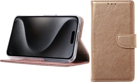 BixB Hoesje Geschikt voor iPhone 15 Pro – portemonnee bookcase met pasjeshouder - Goud